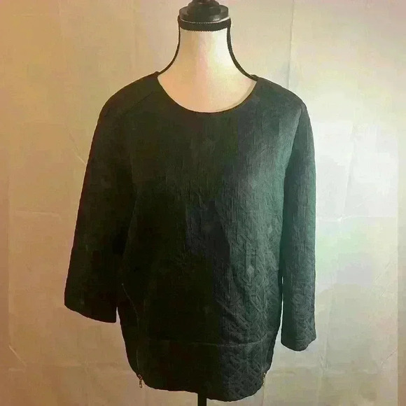 J Crew Women's Matelasse Zip Top Size 4 Green Geometric Embossed Boxy Blouse - Picture 3 of 8